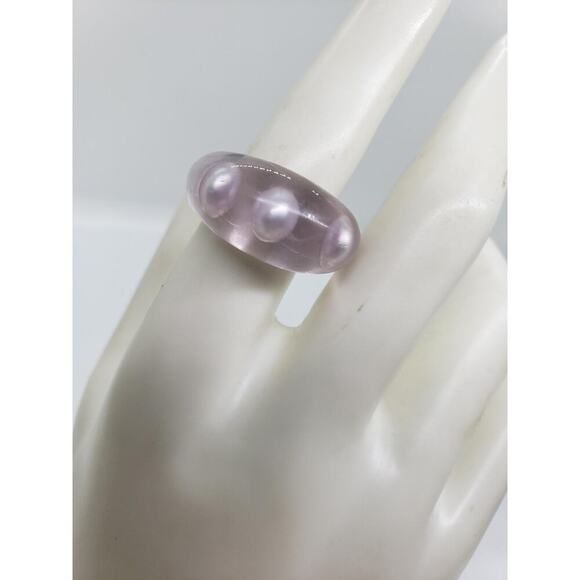 Lucite Resin Dome Ring Size 7.75 Clear with Faux Pearl bubbles Y2K Retro - Picture 12 of 13